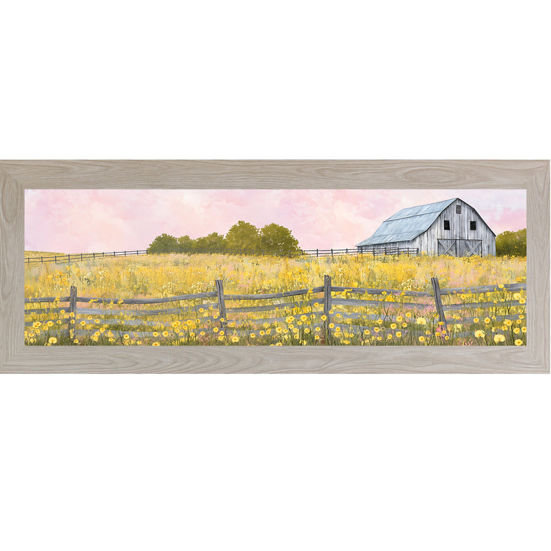 Yellow Wildflower Barn Wall Art – Farmhouse Summer Wide Landscape ...