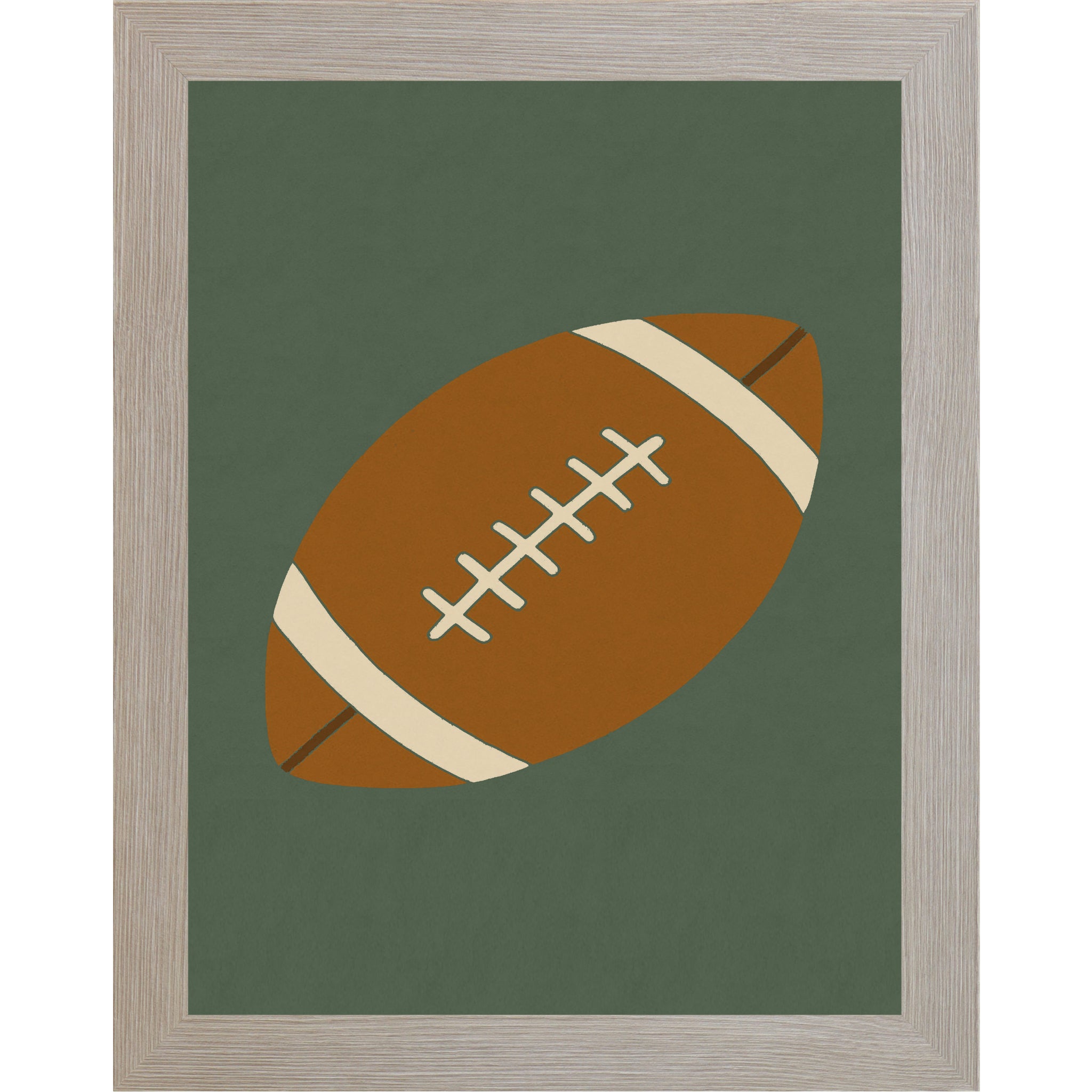 Monte Carlo color framed Minimalist football wall art featuring a classic football illustration on a green background in a framed design for boys room sports decor