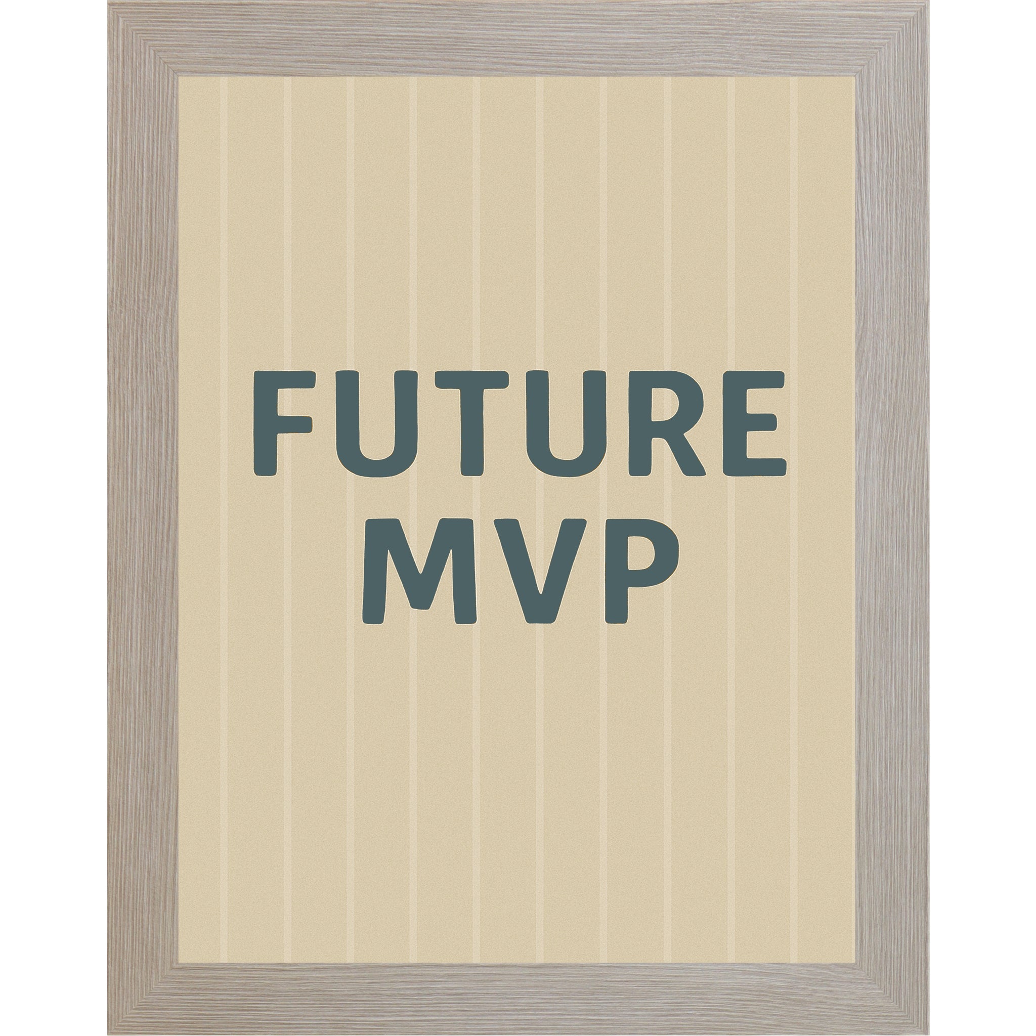 Monte Carlo Frame Color Framed sports nursery wall art reading Future MVP on striped baseball inspired background for boys room or sports themed nursery.