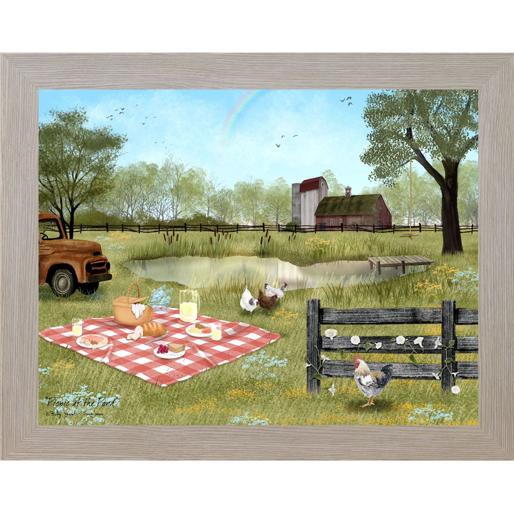 ジャン・デヴィッドソン Jan Devidson 「Picnic」ピクニック Picnic at the Pond – Sarah Jacobs Country Farmhouse Art