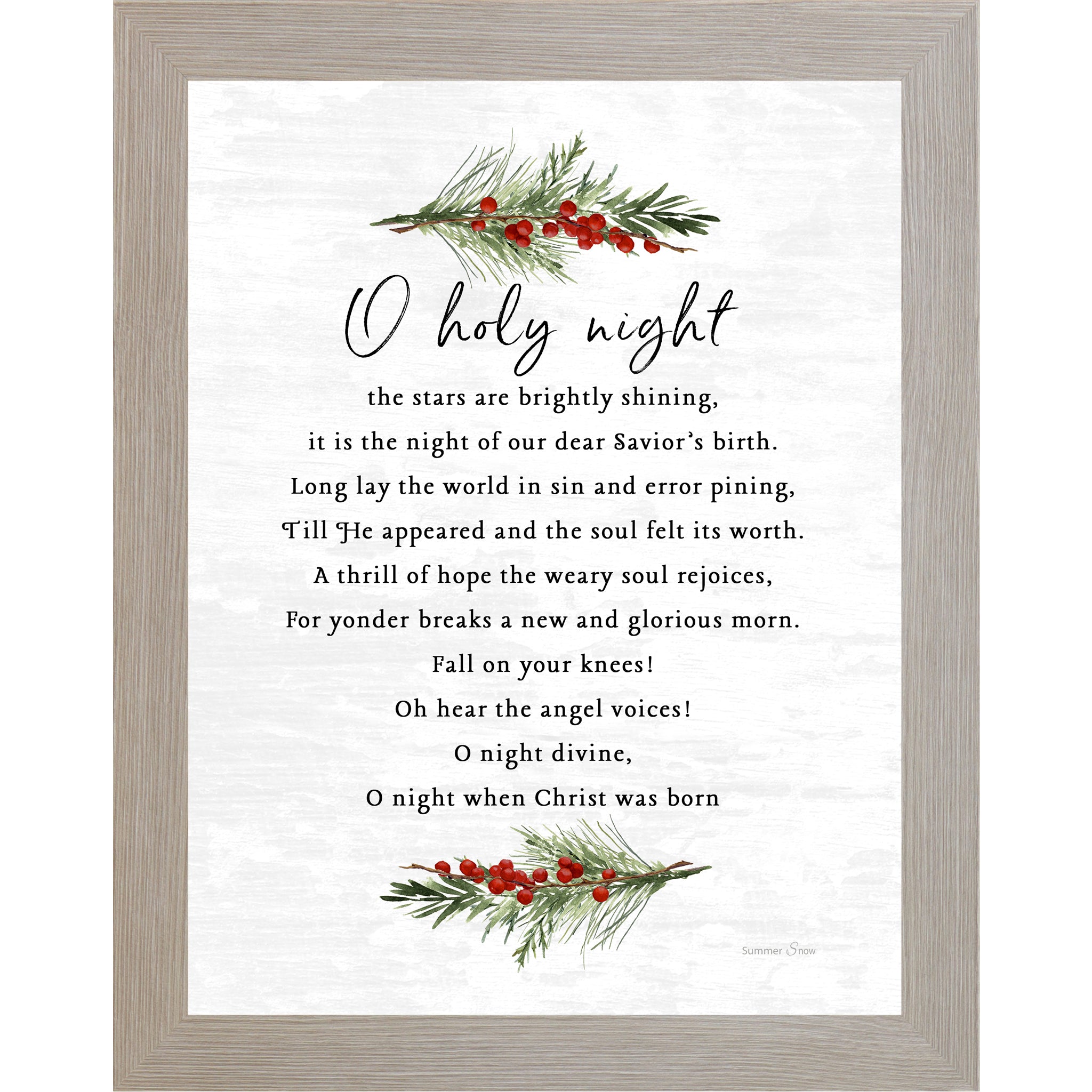 O Holy Night Christmas Hymn Wall Art – O Night Divine Christian Holiday Decor SA338