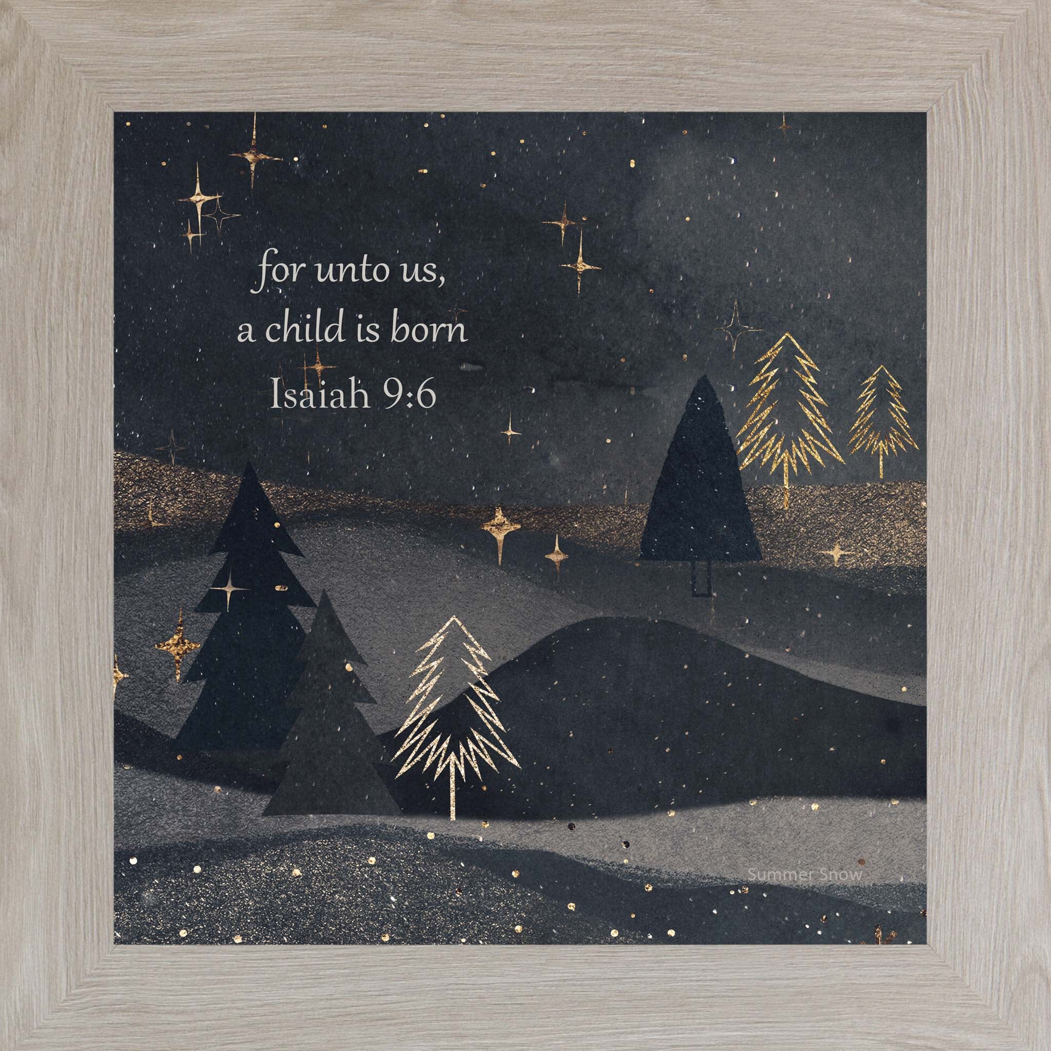 For Unto Us a Child Is Born – Isaiah 96 Christmas Scripture Wall Art, Christian Night Sky Decor SA82