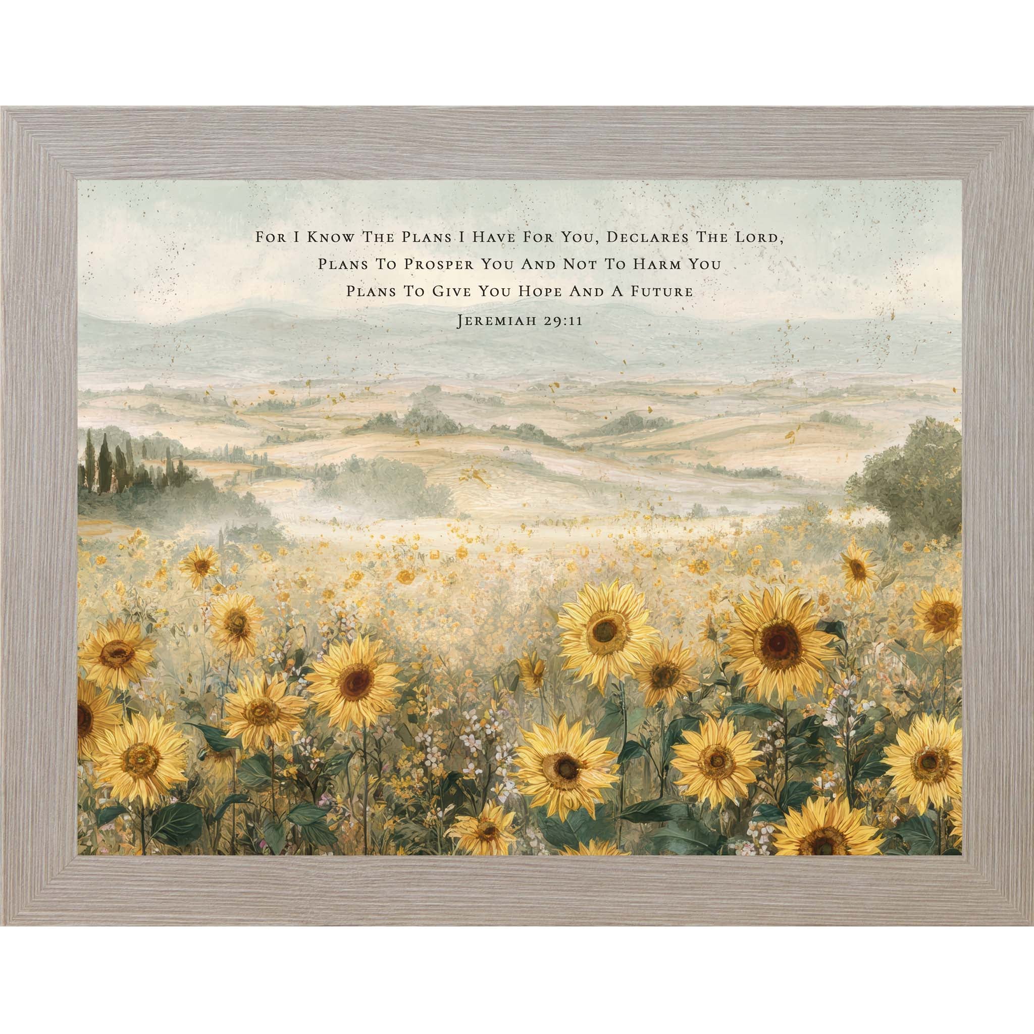 Sunflowers of Hope and a Future – Jeremiah 2911 Framed Wall Art, Christian Sunflower Landscape Decor (SB164) - Summer Snow Art