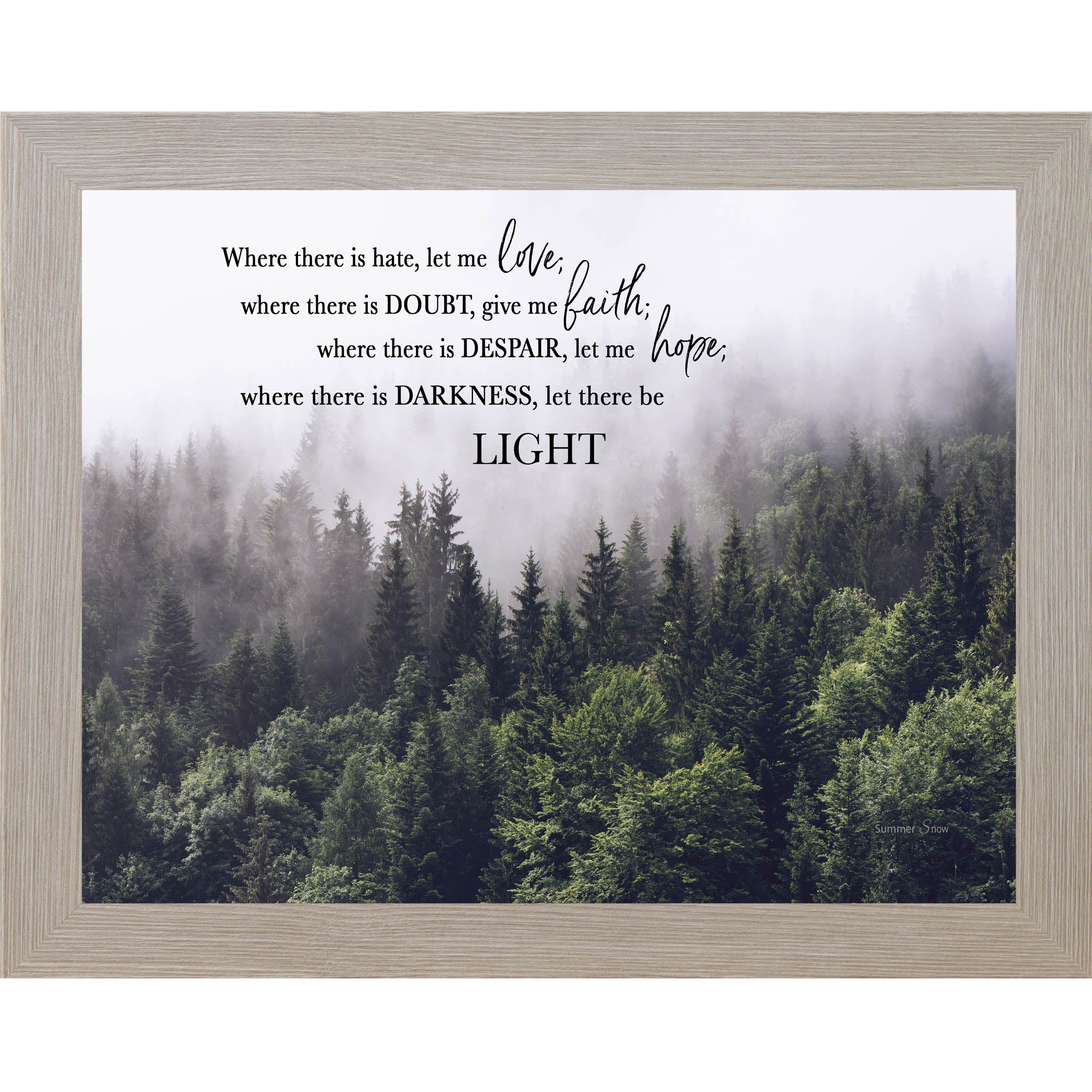 Where There Is Hate Let Me Love – Inspirational Christian Wall Art, Peace & Faith Decor, Framed Woodland Art (SS120)