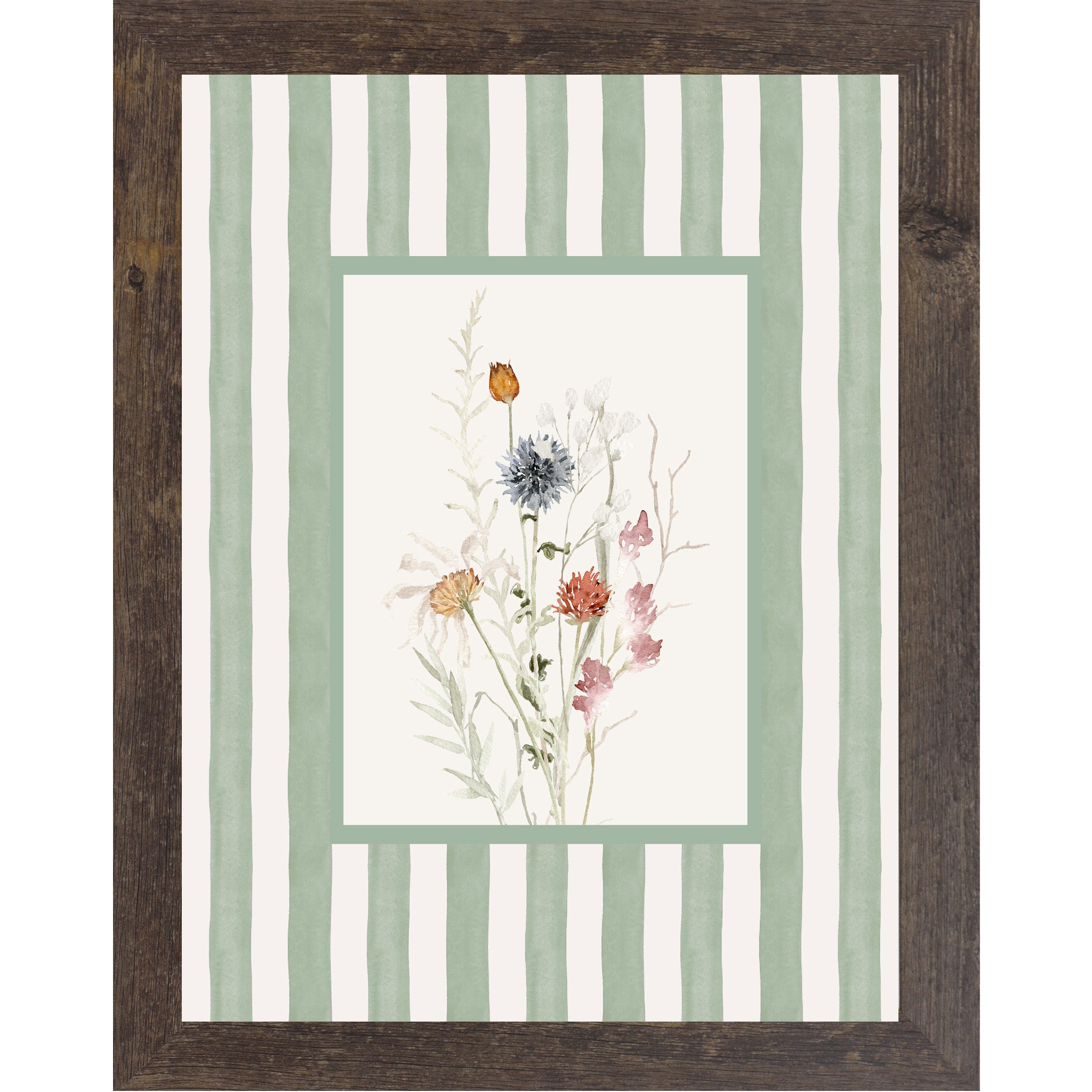 Striped Floral Spring Wall Art – No Words Pastel Framed Art for Everyday Home Decor (SB123)