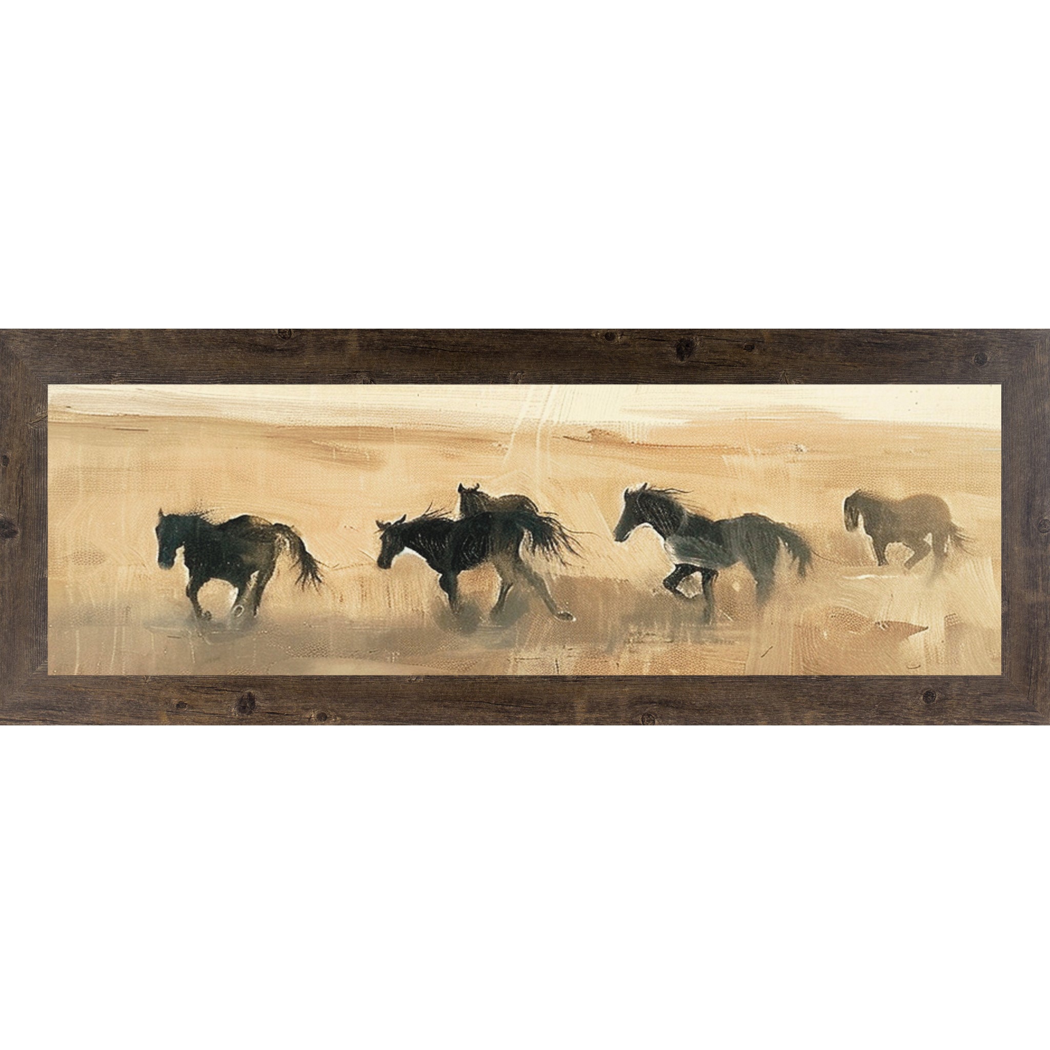 Wild Horses Running at Sunset – Wide Framed Horse Wall Art, Neutral Western Decor (ZS101) - Summer Snow Art