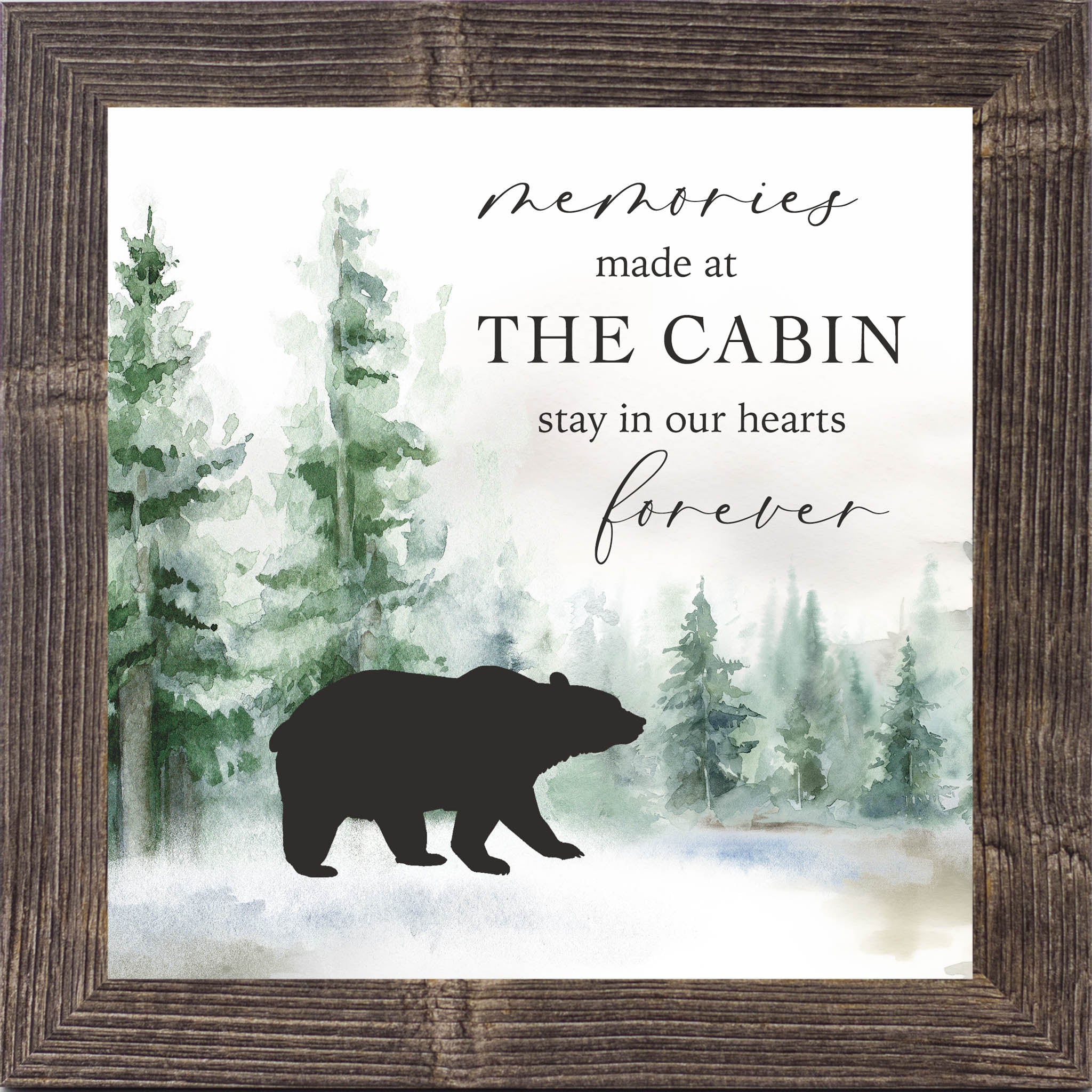 Memories Made at the Cabin – Framed Cabin Wall Art with Bear & Woodland Scene (SN139) - Summer Snow Art