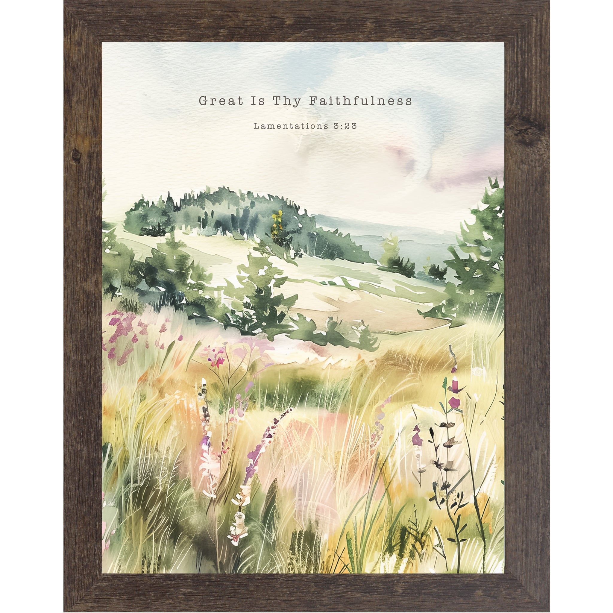 Great Is Thy Faithfulness Framed Wall Art – Lamentations 3:23 Watercolor Meadow (SB143)