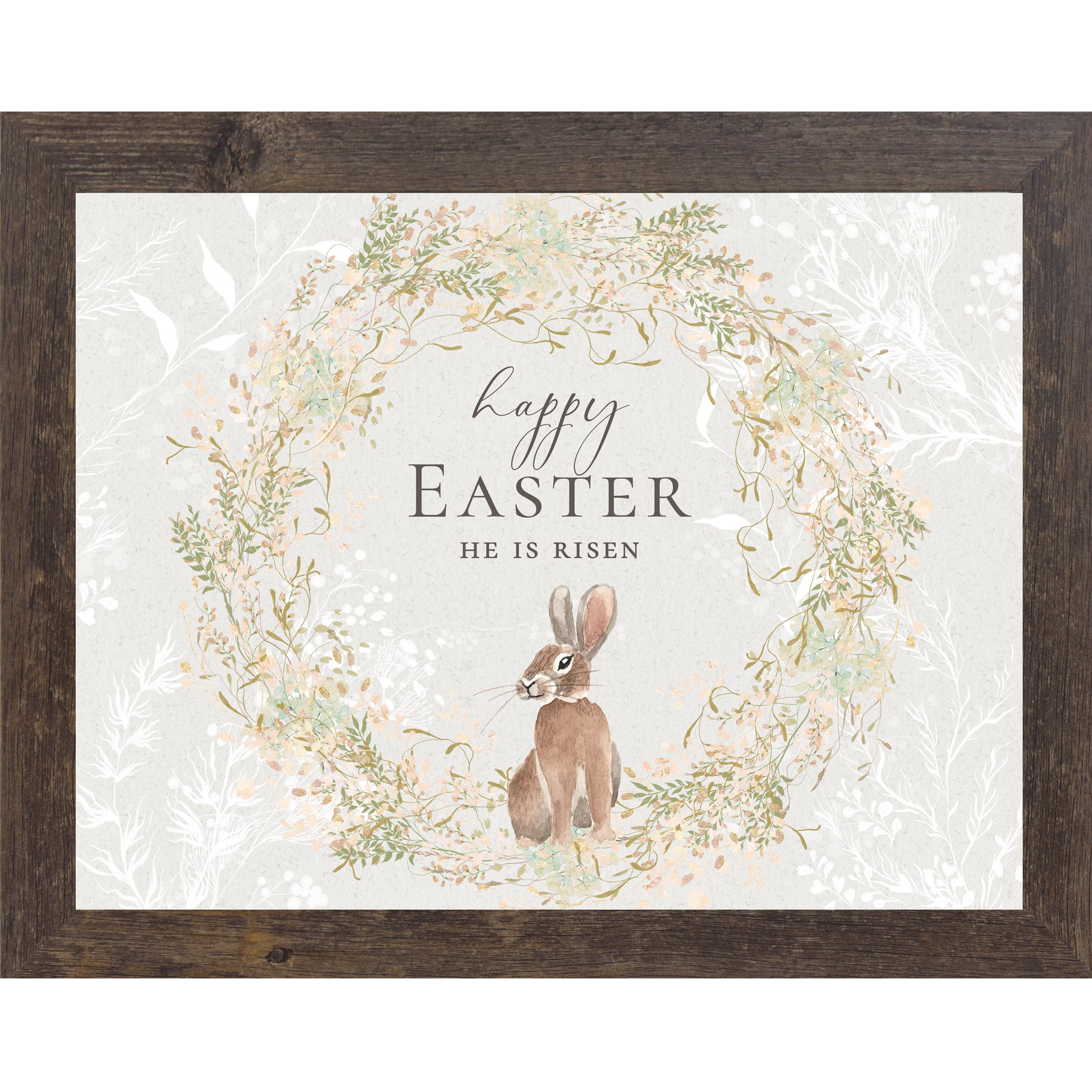 Happy Easter Bunny Wall Art – He Is Risen Floral Wreath (SB132)