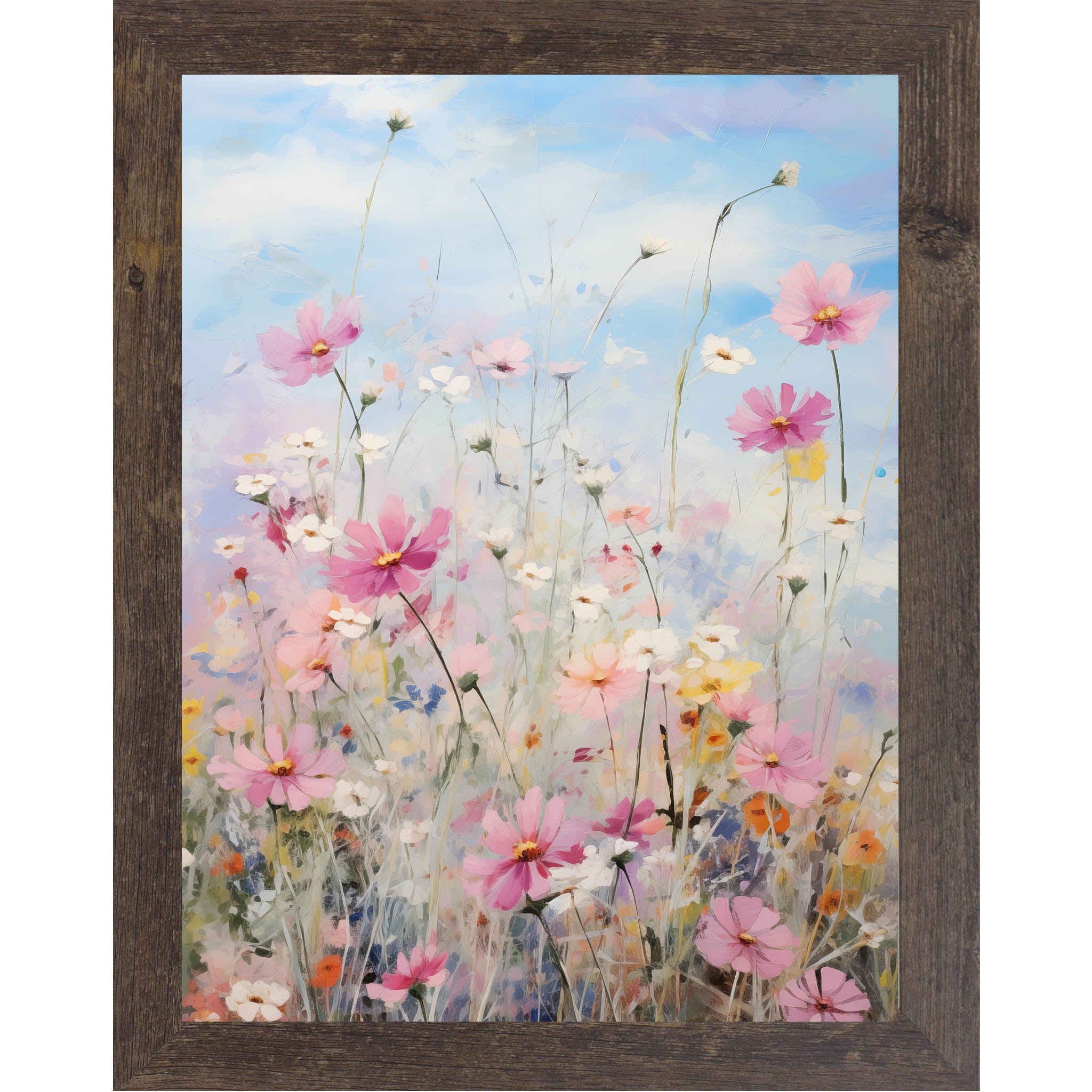 Spring Wildflower Meadow – Pastel Floral Framed Wall Art | Soft Blue & Pink Botanical Decor (SB126)