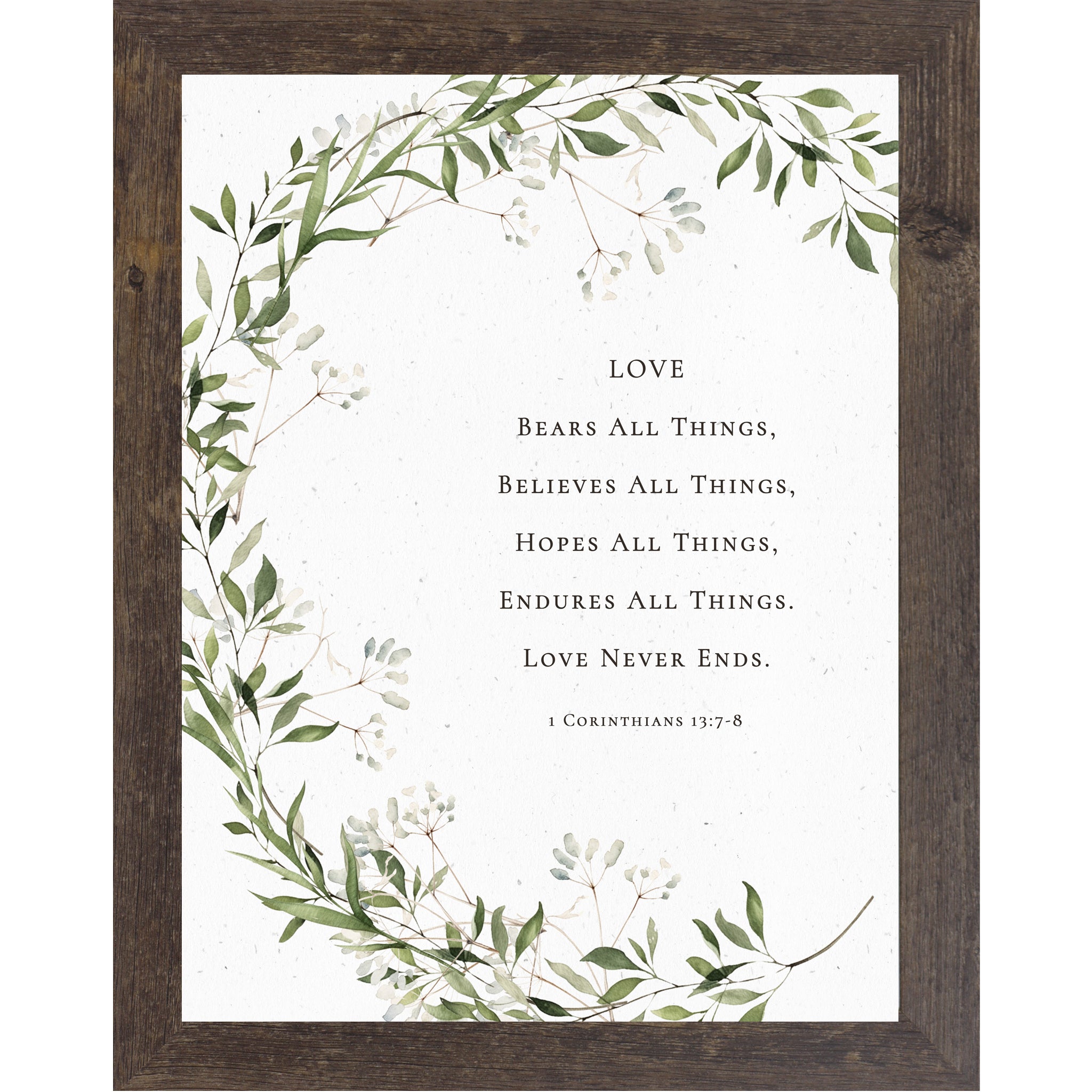 Love Bears All Things Wall Art – Floral Scripture Decor, 1 Corinthians 13 Art (SB151)