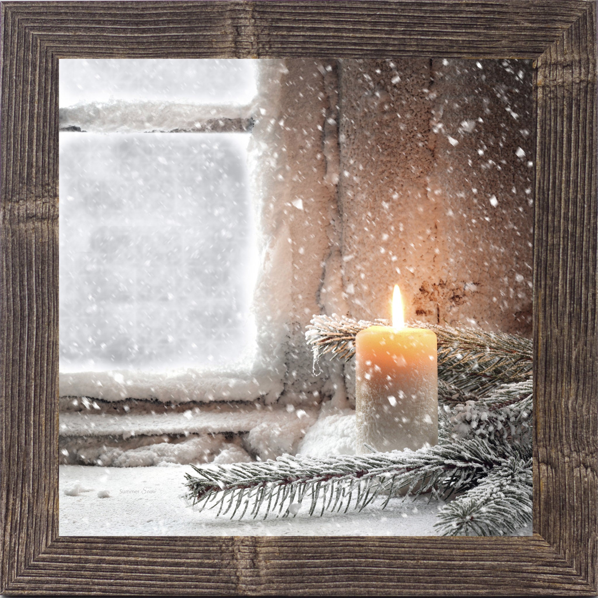 Winter Candle – Snowy Pine Tree Framed Wall Art (SA135)