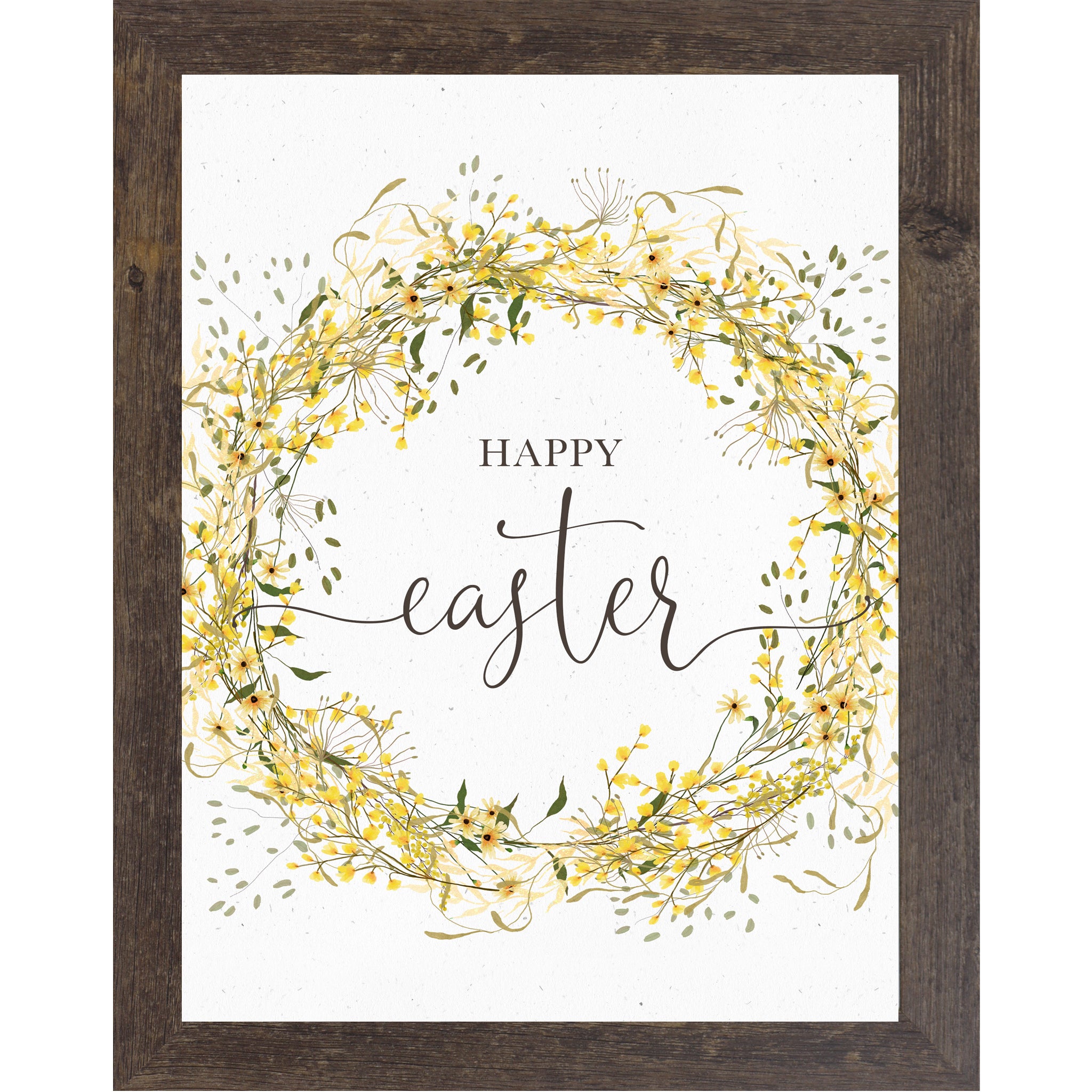 Happy Easter Wall Art – Yellow Floral Wreath Spring Decor (SB133)