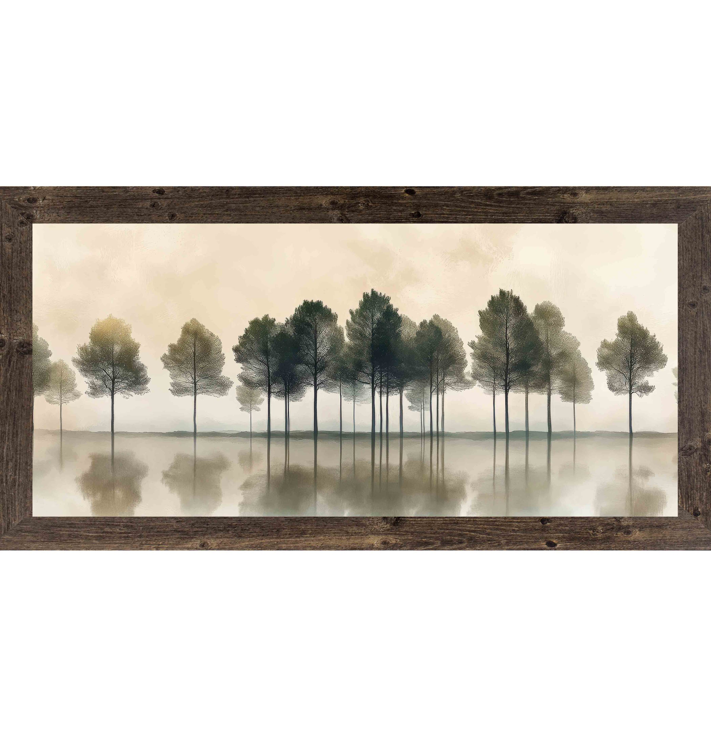 Misty Trees Reflections – Calm Landscape Wall Art with Water Reflection, Neutral Nature Decor (SB738) - Summer Snow Art