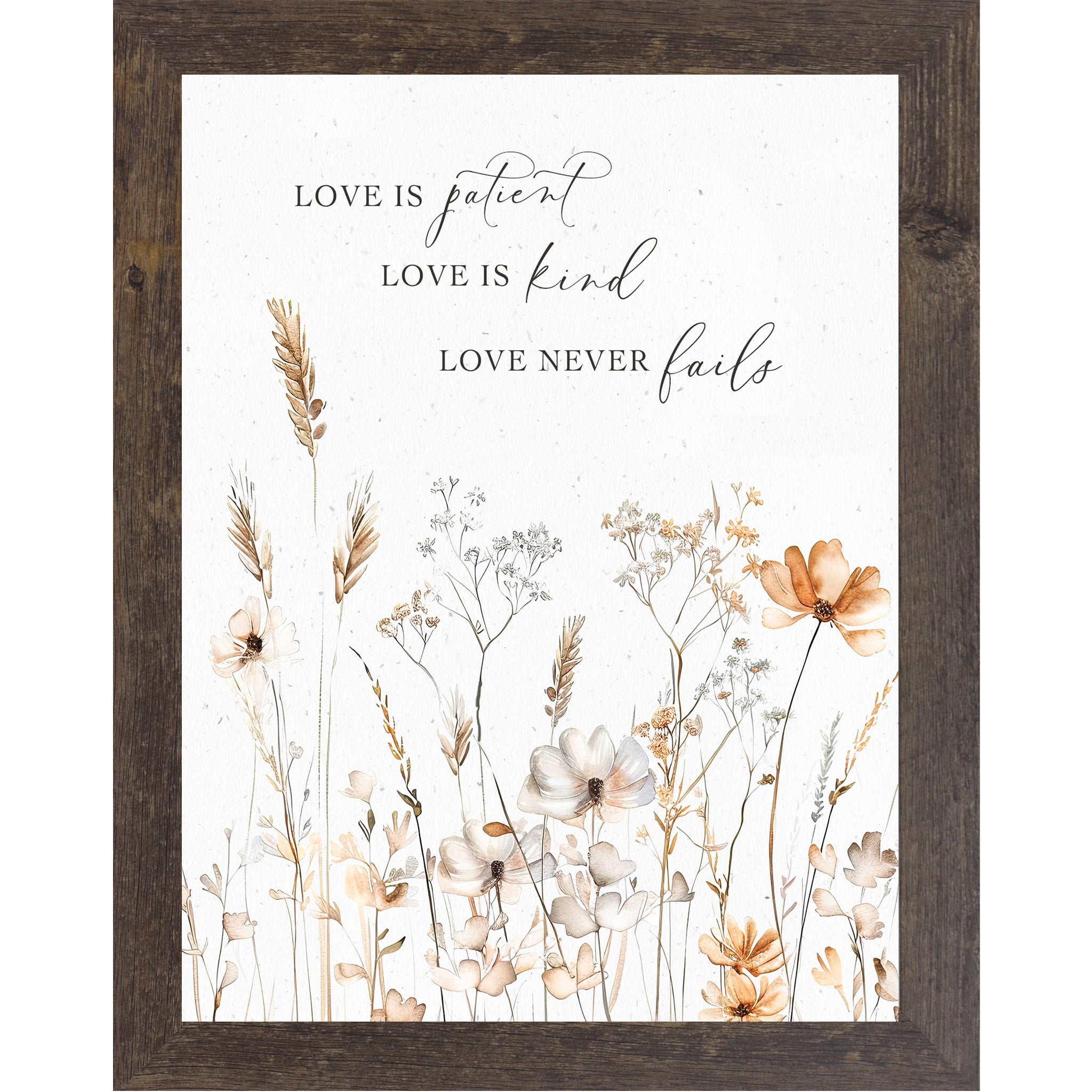 Love Is Patient Love Is Kind Love Never Fails Framed Wall Art – Vertical Floral Scripture Decor (SN399)