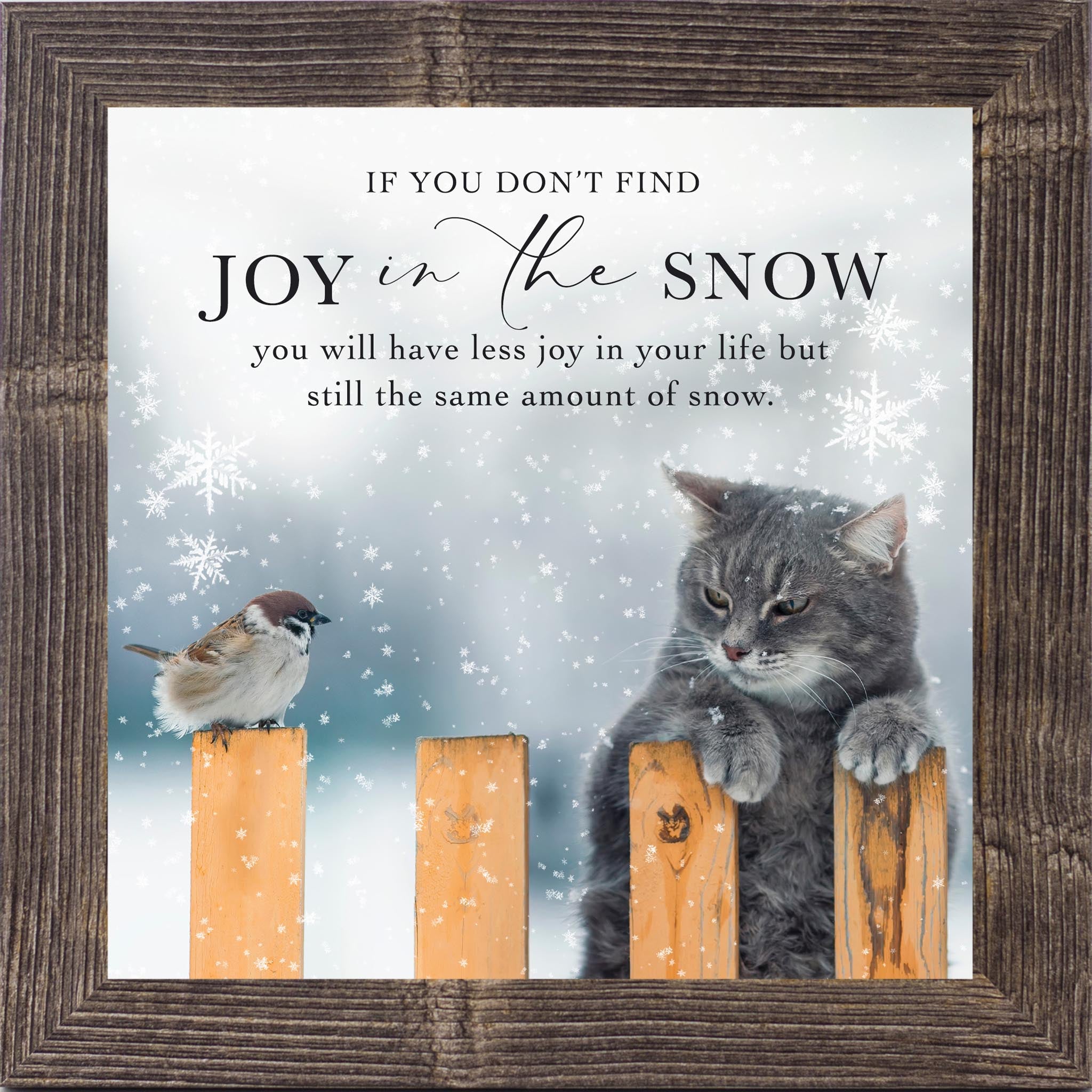 Joy in the Snow Wall Art – Winter Cat and Bird Quote Decor with Snowfall Humor (SN45) - Summer Snow Art