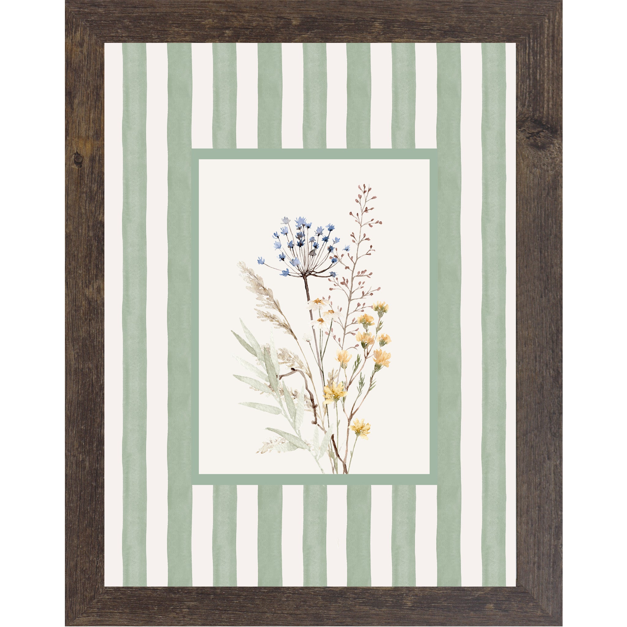 Striped Floral Spring Wall Art – No Words Pastel Framed Art for Everyday Home Decor (SB122)