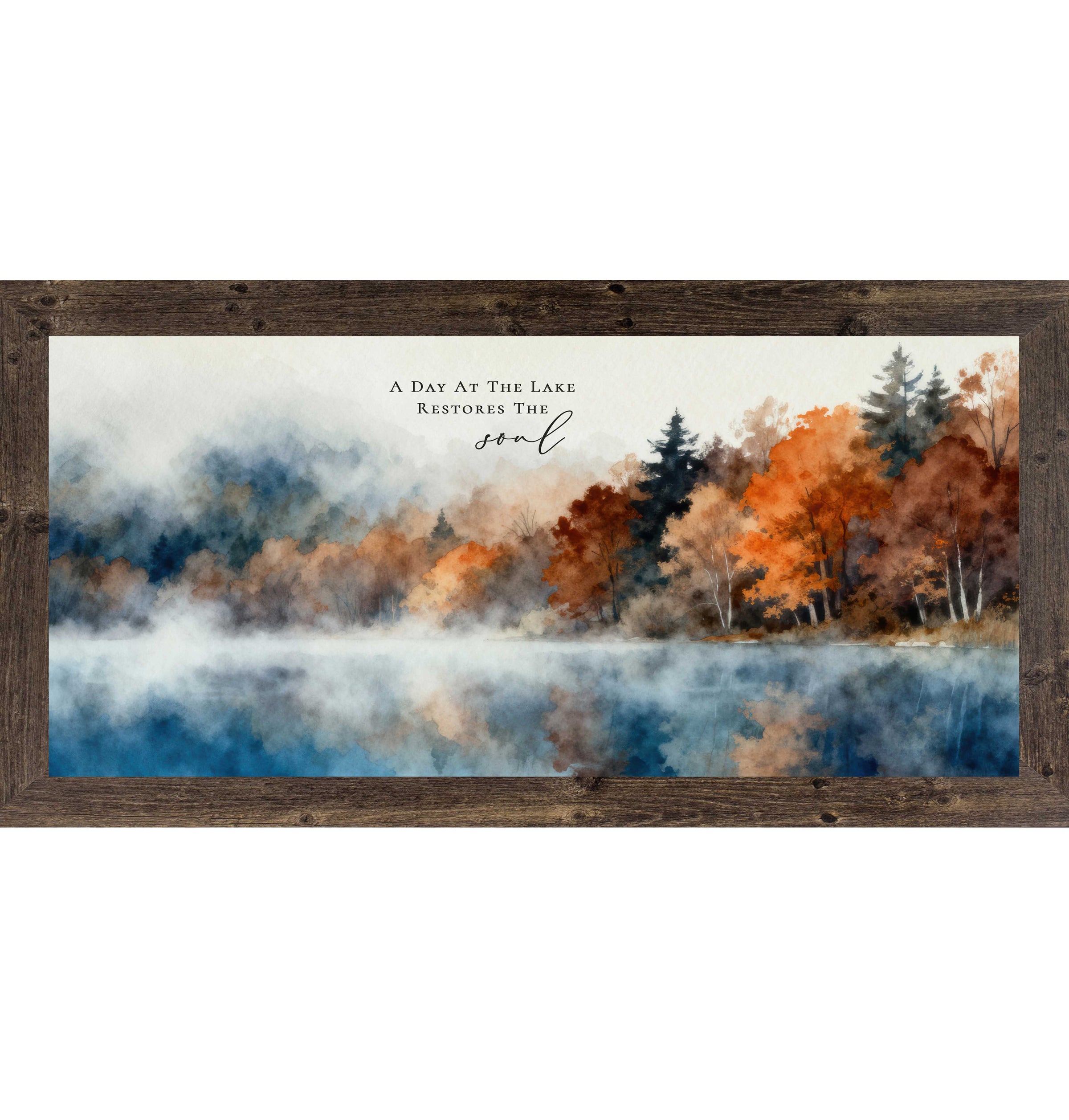 A Day At The Lake Restores The Soul – Framed Lake Wall Art with Quote, Wide Horizontal Nature Decor (SB744)