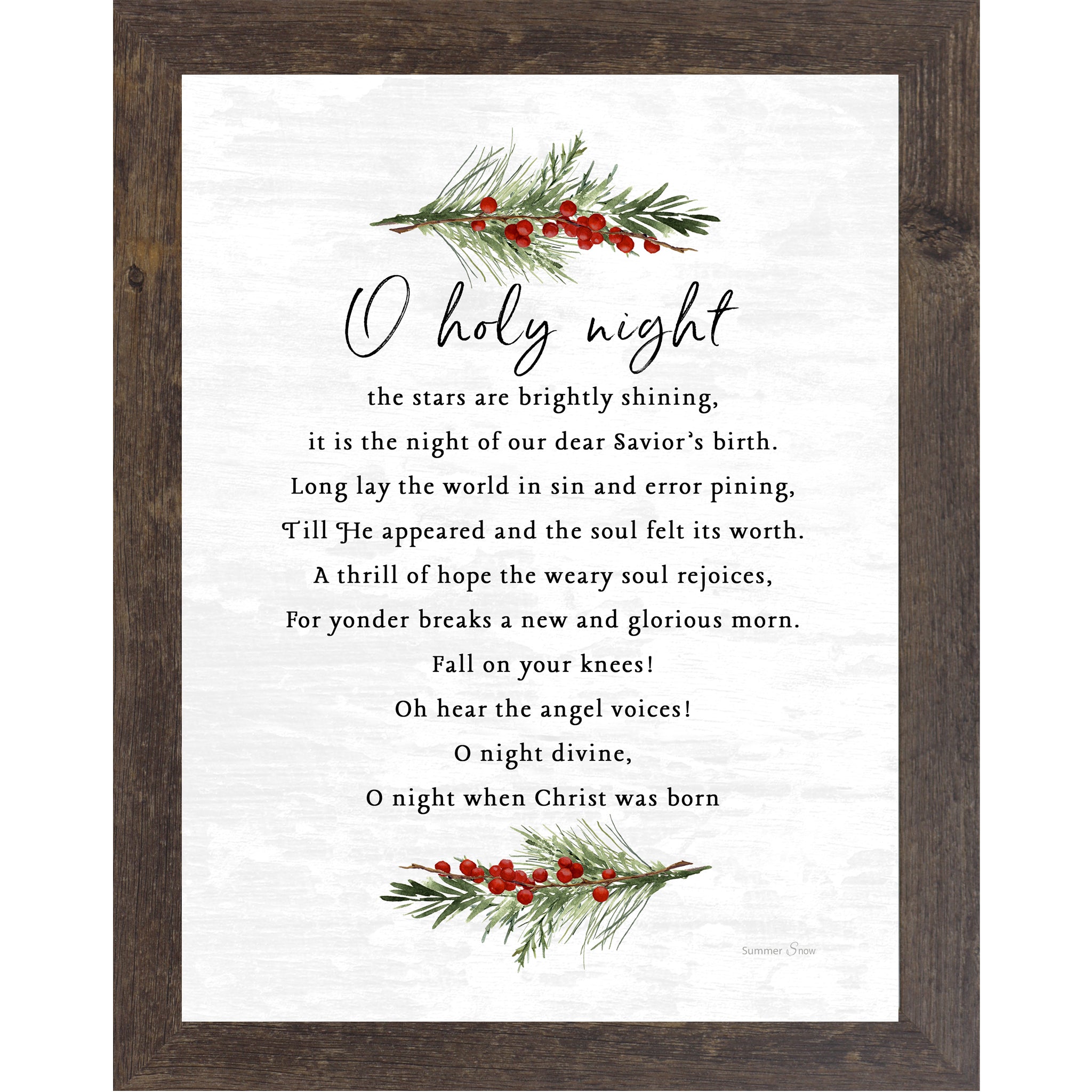 O Holy Night Christmas Hymn Wall Art – O Night Divine Christian Holiday Decor SA338