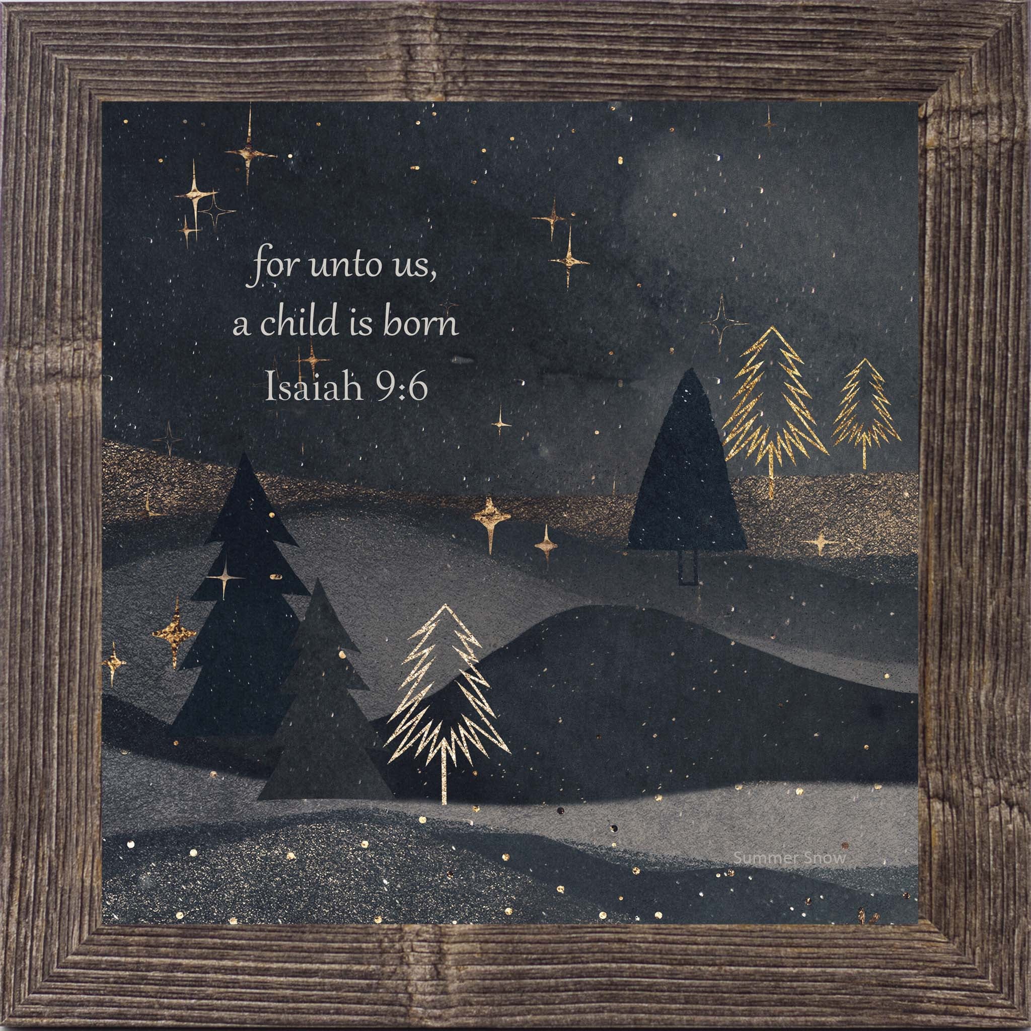 For Unto Us a Child Is Born – Isaiah 96 Christmas Scripture Wall Art, Christian Night Sky Decor SA82