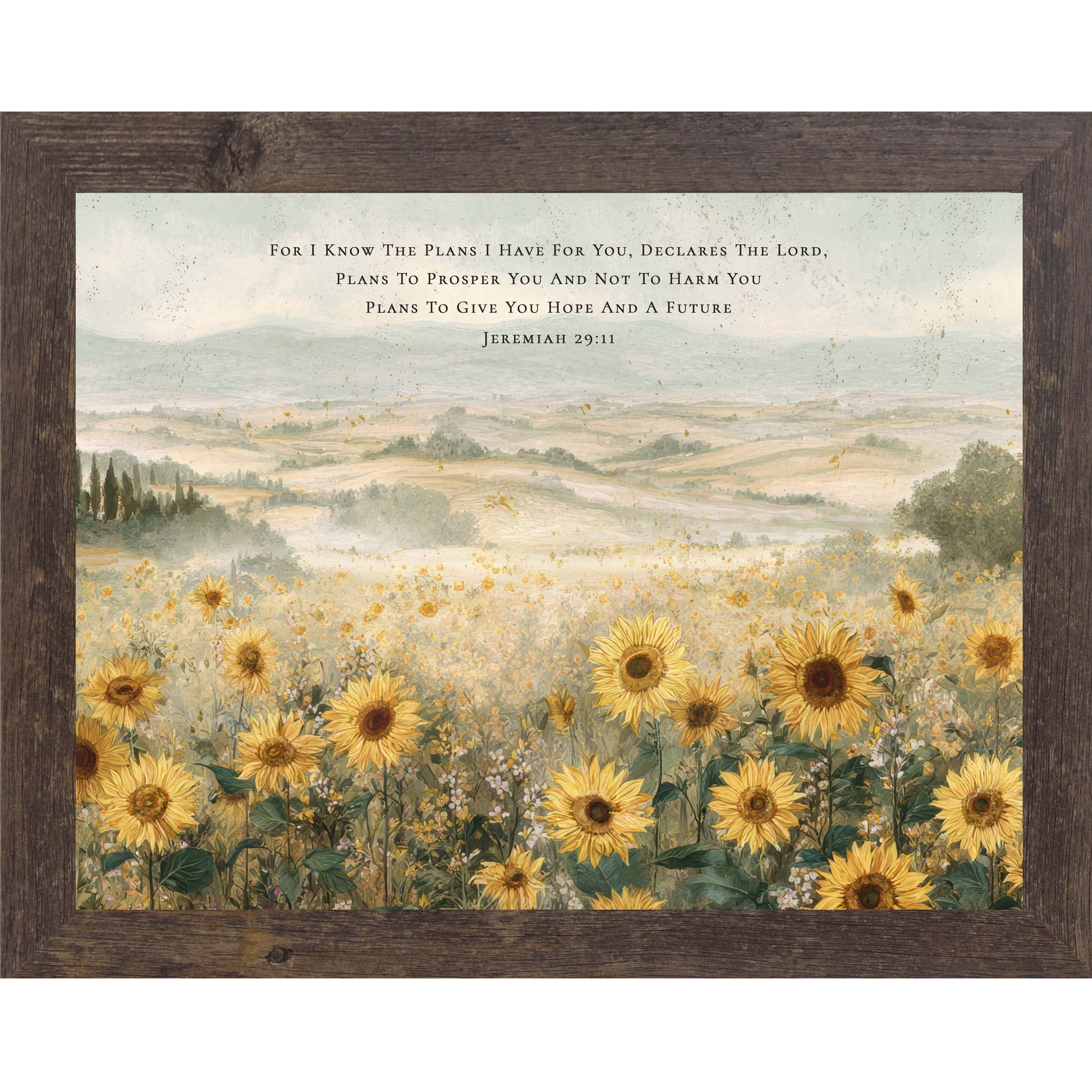 Sunflowers of Hope and a Future – Jeremiah 2911 Framed Wall Art, Christian Sunflower Landscape Decor (SB164) - Summer Snow Art