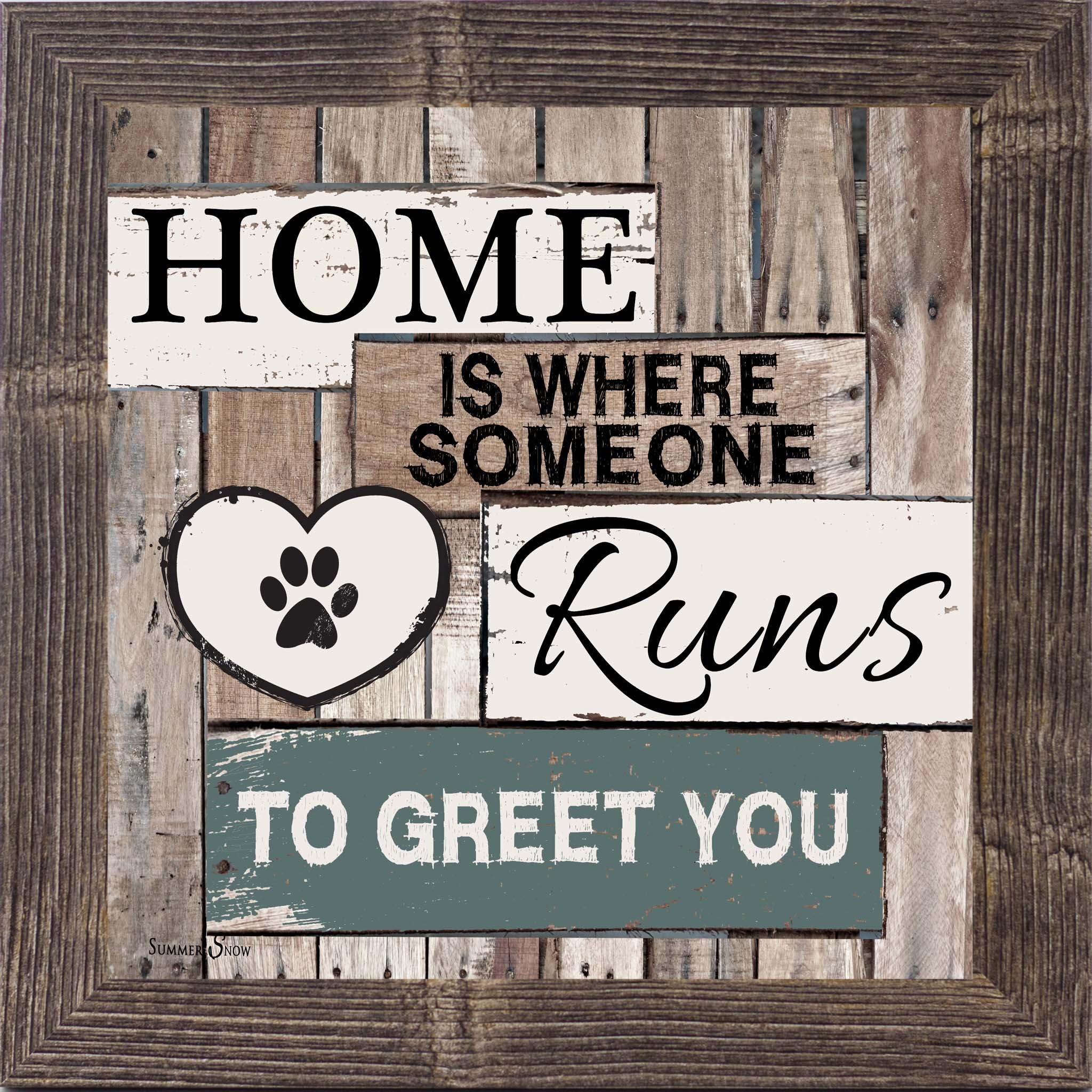 Home Is Where Someone Runs to Greet You – Square Dog Lover Wall Art | Pet-Inspired Framed Decor (SS6741)