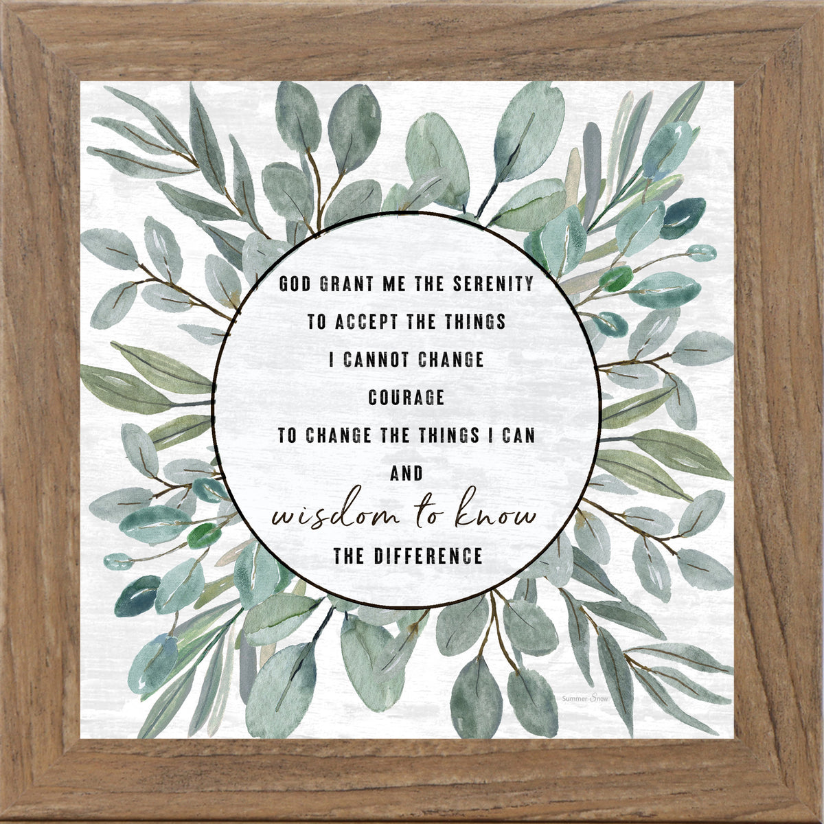 Christian framed wall art featuring the Serenity Prayer scripture with soft nature design and calming neutral tones, inspirational faith decor