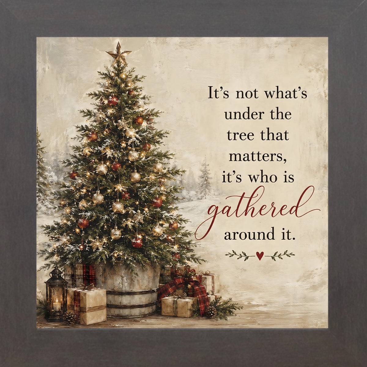 It's Not What's Under the Tree wall art in slatewood frame, Christmas quote sign
