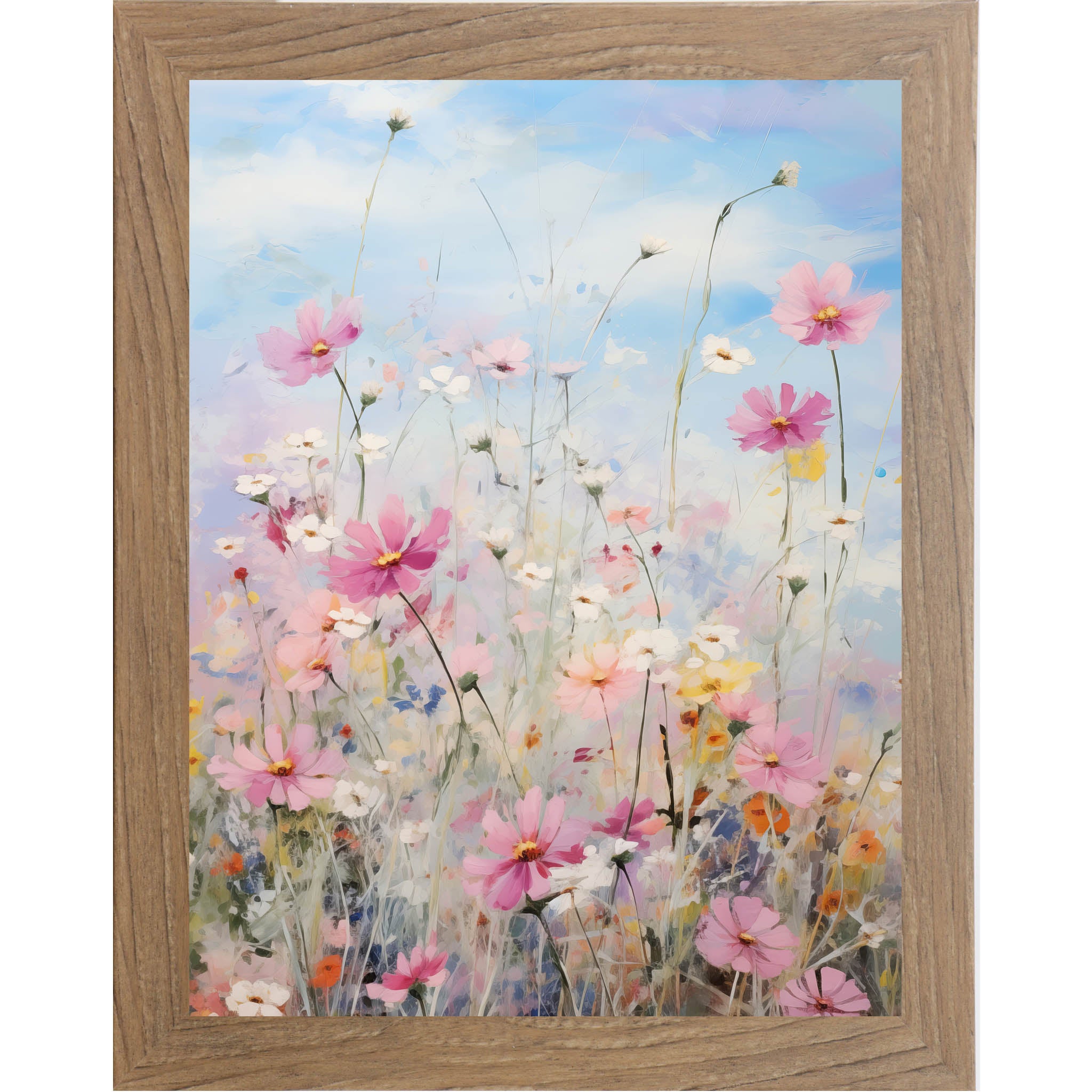 Spring Wildflower Meadow – Pastel Floral Framed Wall Art | Soft Blue & Pink Botanical Decor (SB126)