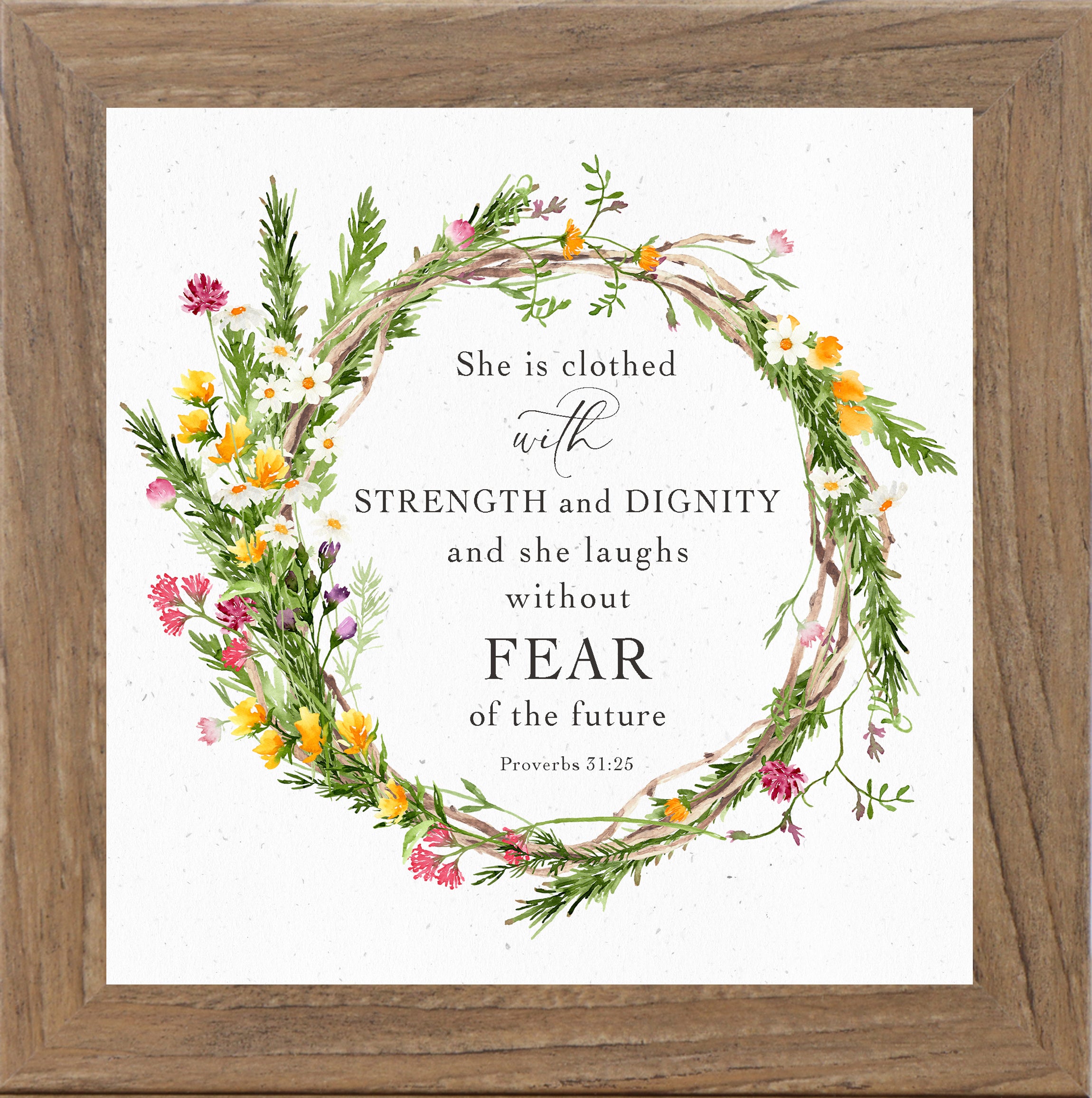 Strength and Dignity Wall Art | Proverbs 31:25 Scripture Decor 18x18 in 1" Frame / Farm Table Strength and Dignity Wall Art | Proverbs 31:25 Scripture Decor 18x18 in 1" Frame / Farm Table