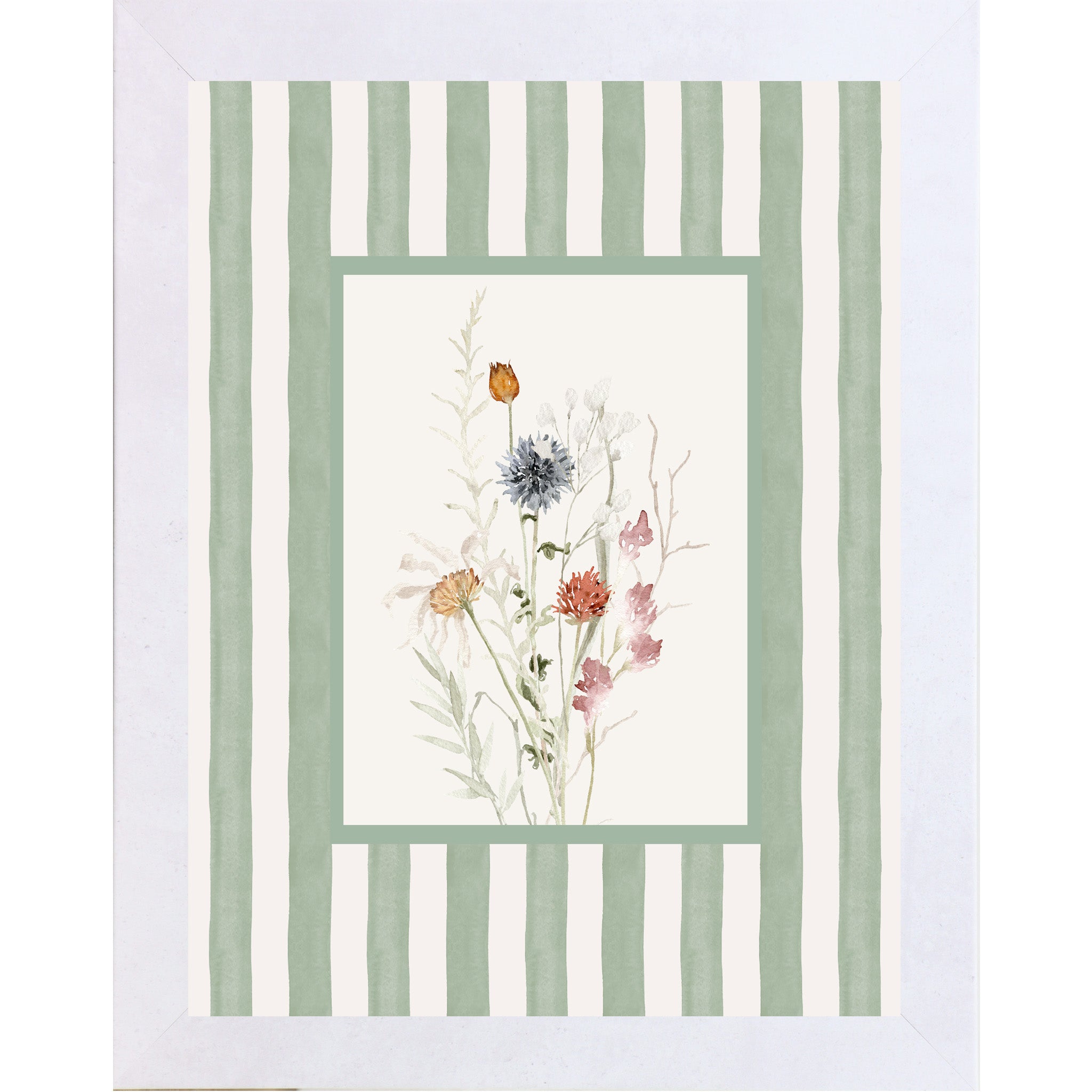 Striped Floral Spring Wall Art – No Words Pastel Framed Art for Everyday Home Decor (SB123)