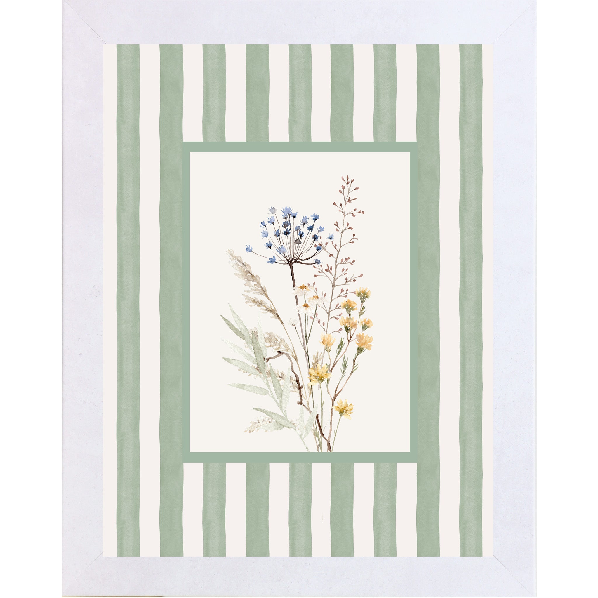 Striped Floral Spring Wall Art – No Words Pastel Framed Art for Everyday Home Decor (SB122)