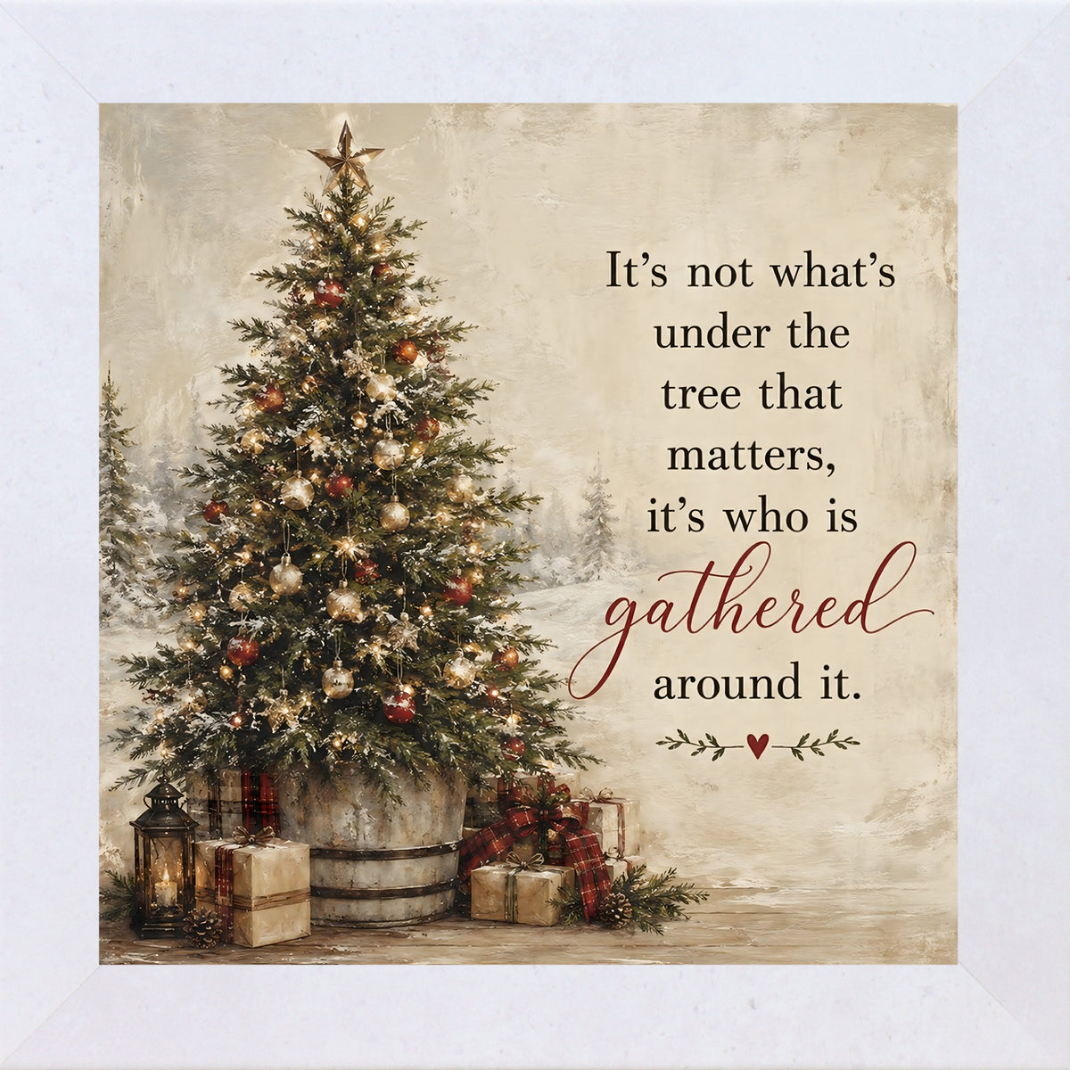It's Not What's Under the Tree wall art in terracotta white frame, Christmas quote sign
