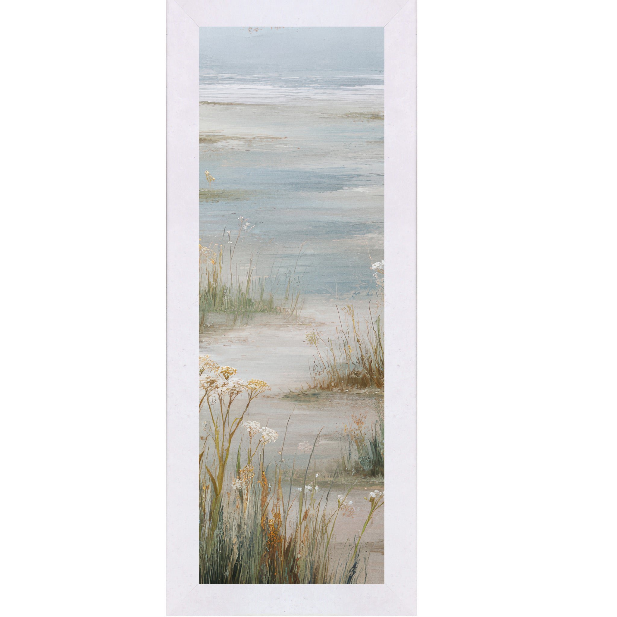 Coastal Marsh Wall Art – Tidal Flats Wildflowers Narrow Portrait Wetland Scenic Decor Center Panel (SB918)