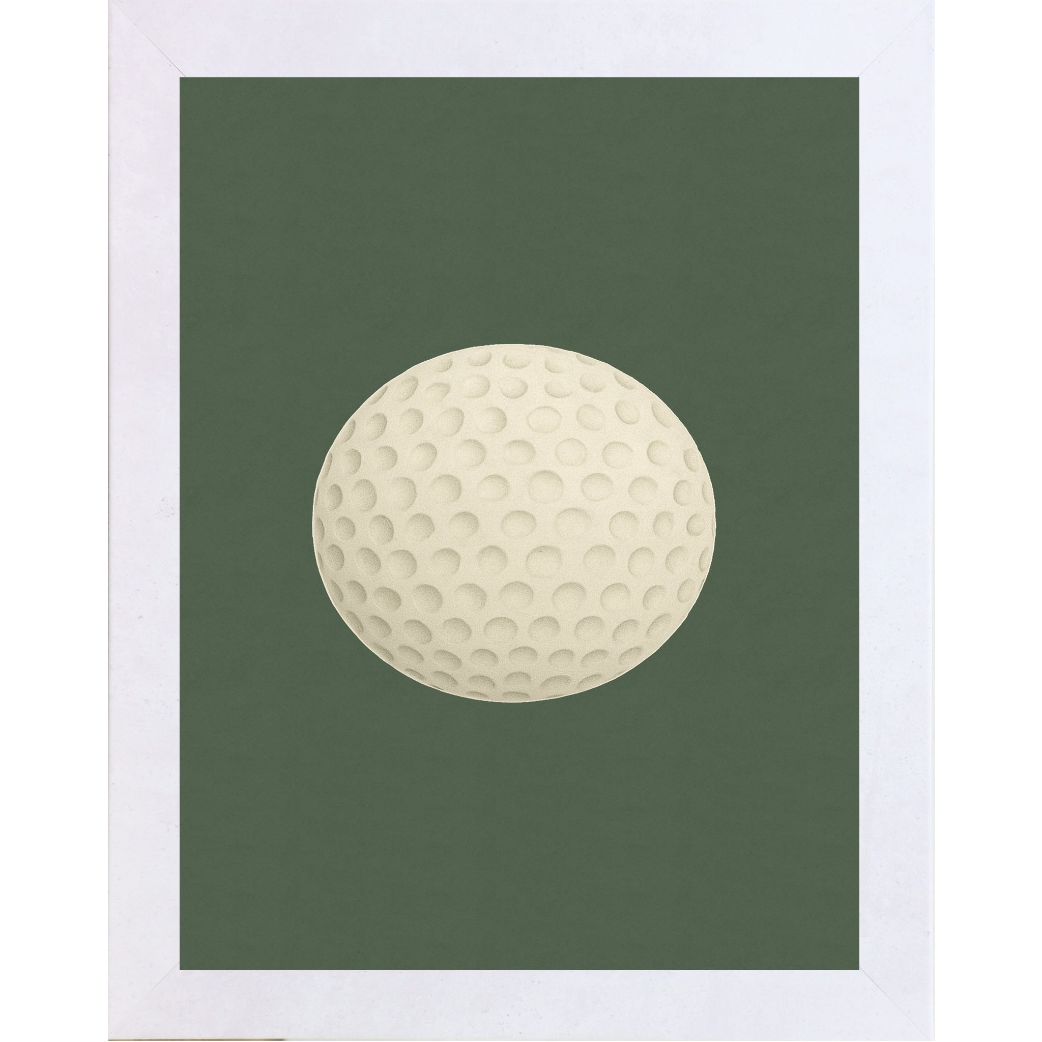 Terracotta White colored Minimalist golf wall art featuring a white golf ball on a green background.
