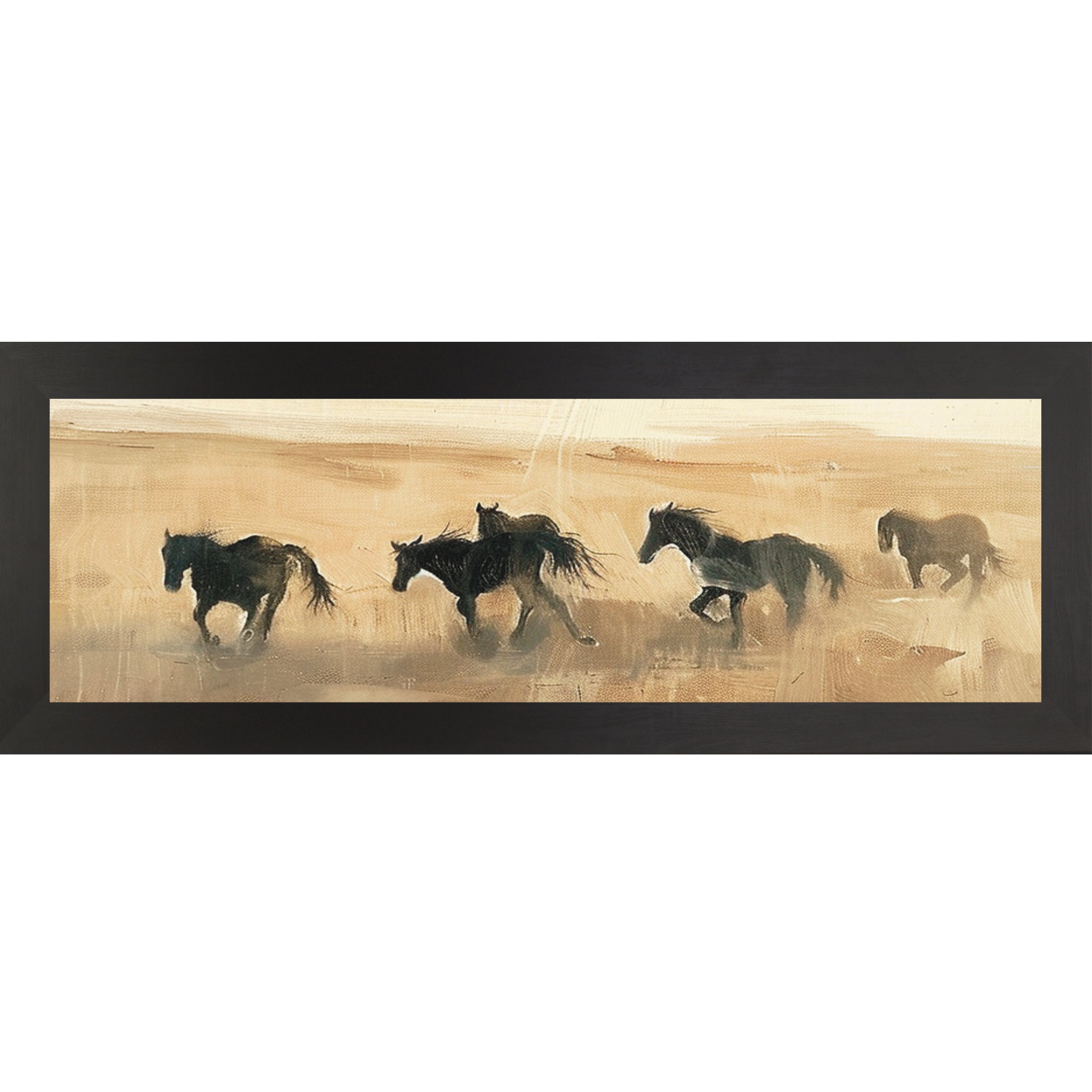 Wild Horses Wall Art – Wide Framed Horse Print, Neutral Western Decor ...