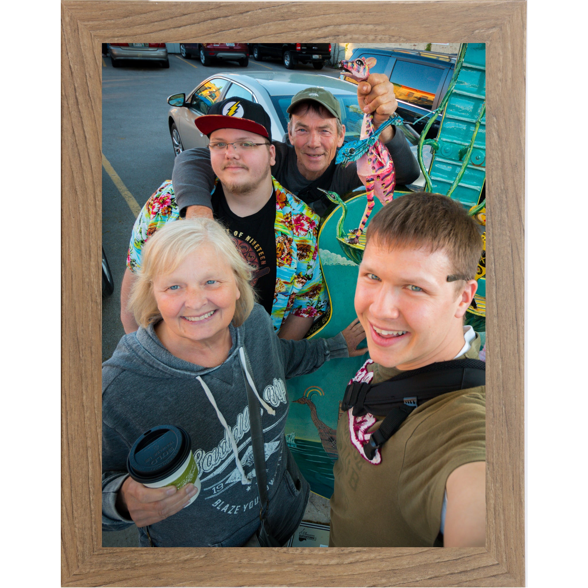 Farmtable framed vertical custom photo print showing a professionally framed family photograph in a farmtable 1 inch MDF frame with canvas finish